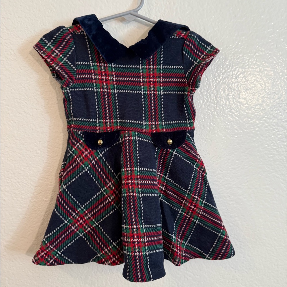 Janie and Jack Navy Plaid Dress with Velvet Collar